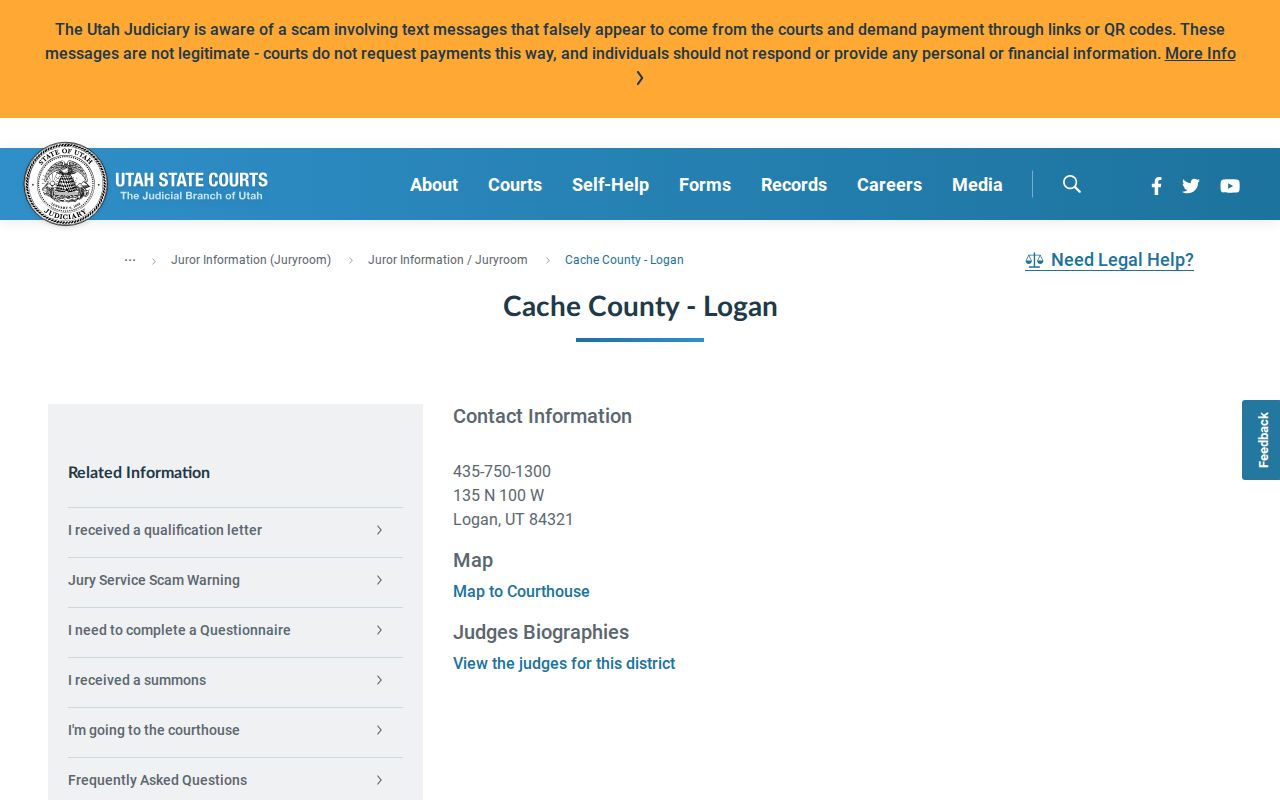 Cache County court case lookup at First District Court in Logan