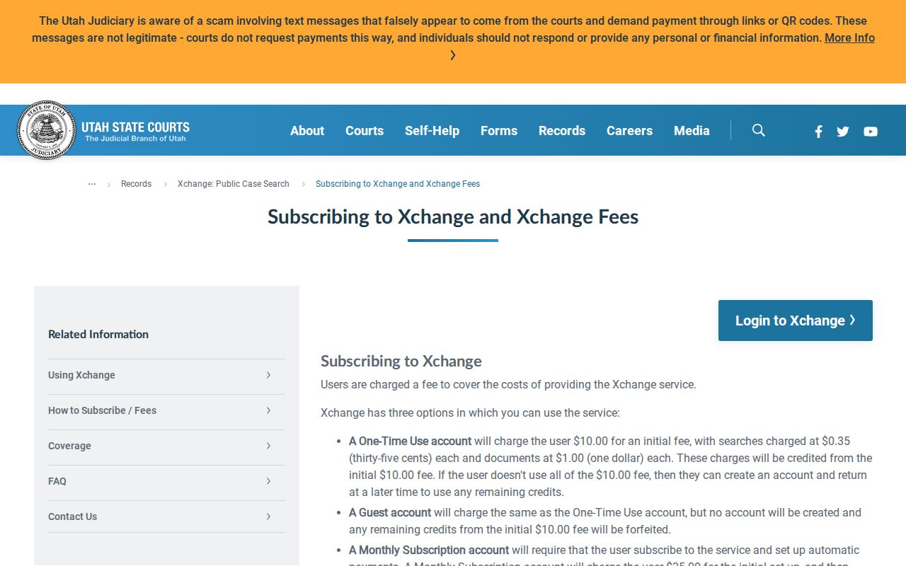 Cache County court case lookup Xchange fees