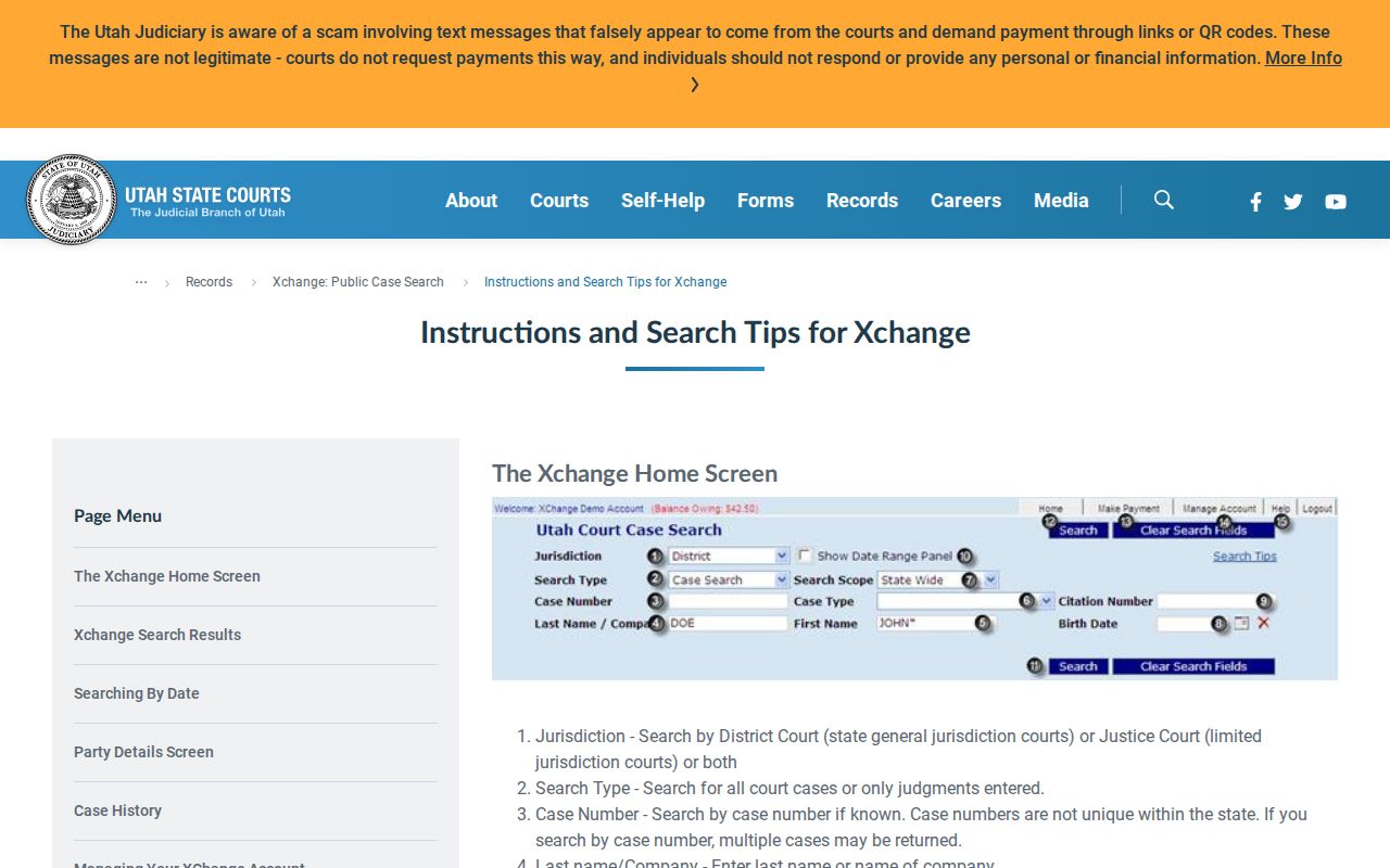 Cache County criminal case Xchange search and results help