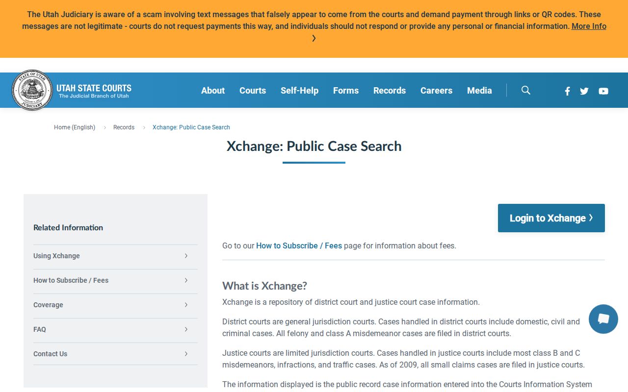 Cache County court case lookup through Utah Courts Xchange