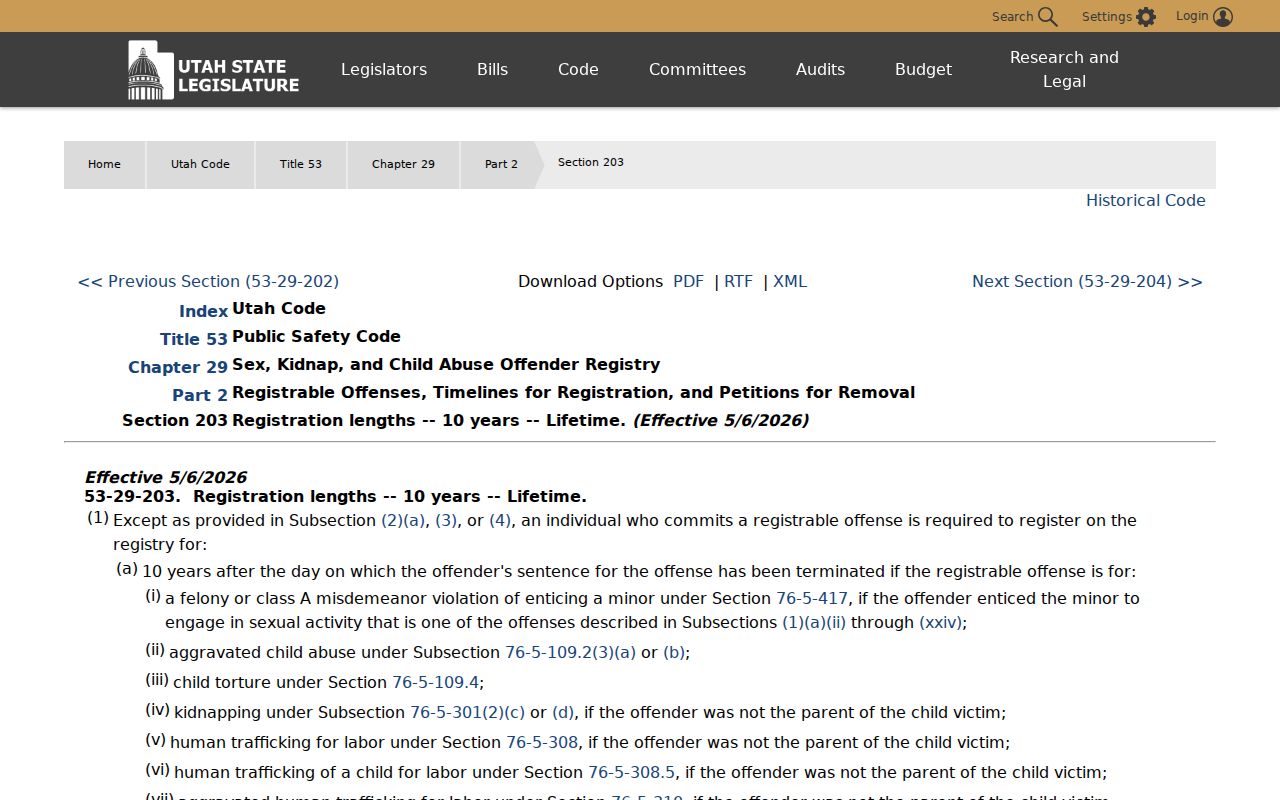 Cache County sex offender lookup Utah registration periods