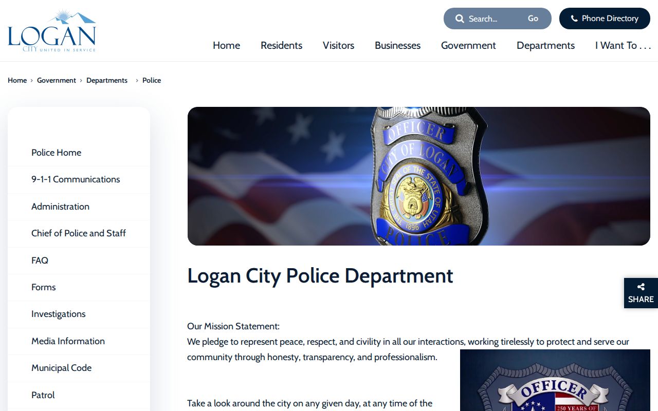 Official Logan Police Department webpage for city criminal records