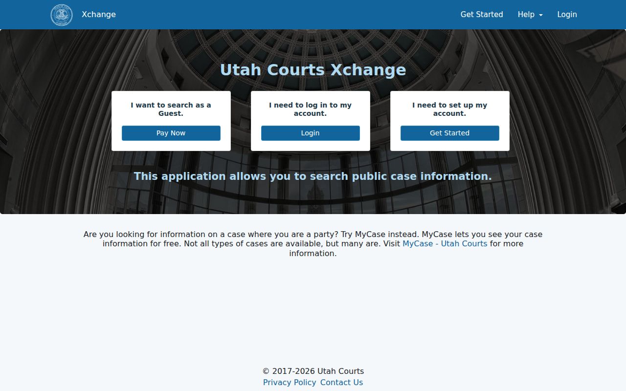Utah Courts Xchange search used for North Logan court records