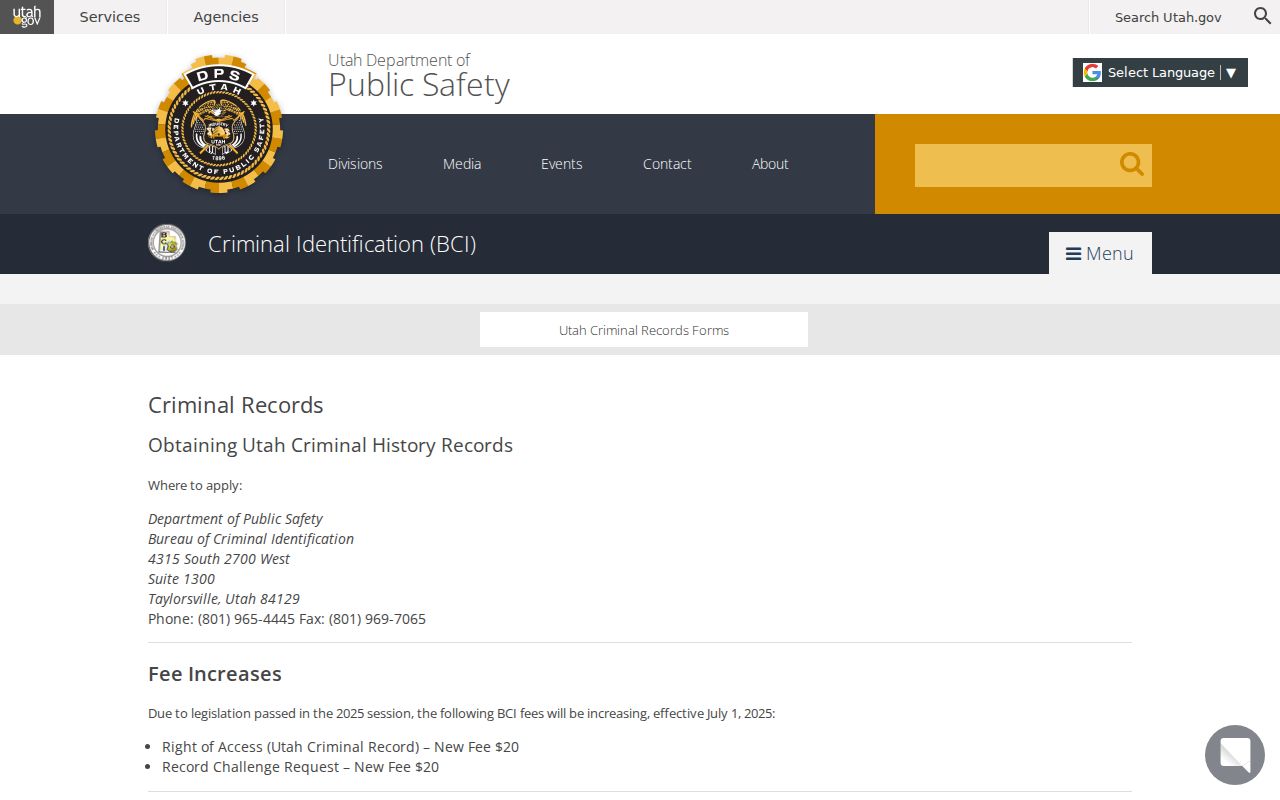Cache County criminal history access through Utah BCI