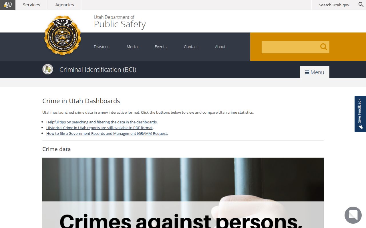 Cache County criminal history context in Utah crime dashboards